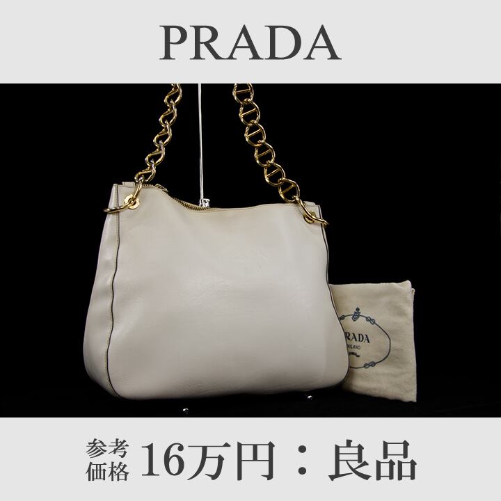 【本物・送料無料・良品】PRADA・プラダ・ショルダーバッグ(人気・ロゴ・目立つ・レア・珍しい・白・ホワイト・鞄・バック・A714)