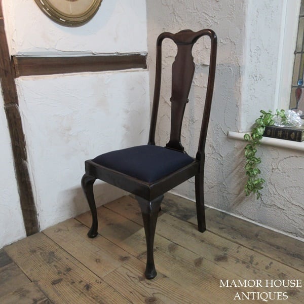 イギリス アンティーク 家具 クイーンアンチェア ダイニングチェア 猫