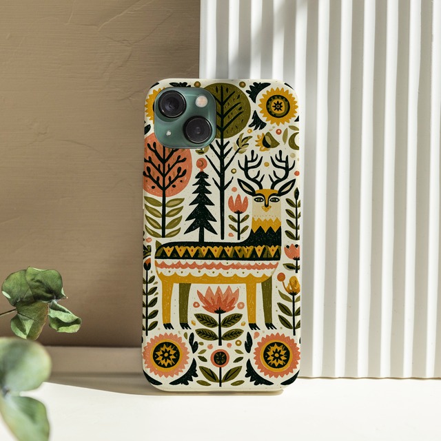 受注生産 iPhoneケース 太陽と植物の民芸タペストリー柄｜フォークアート PSYF049B