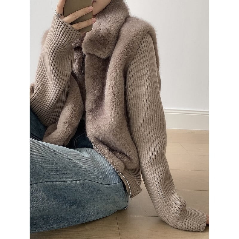 eco-fur knit jacket 102978