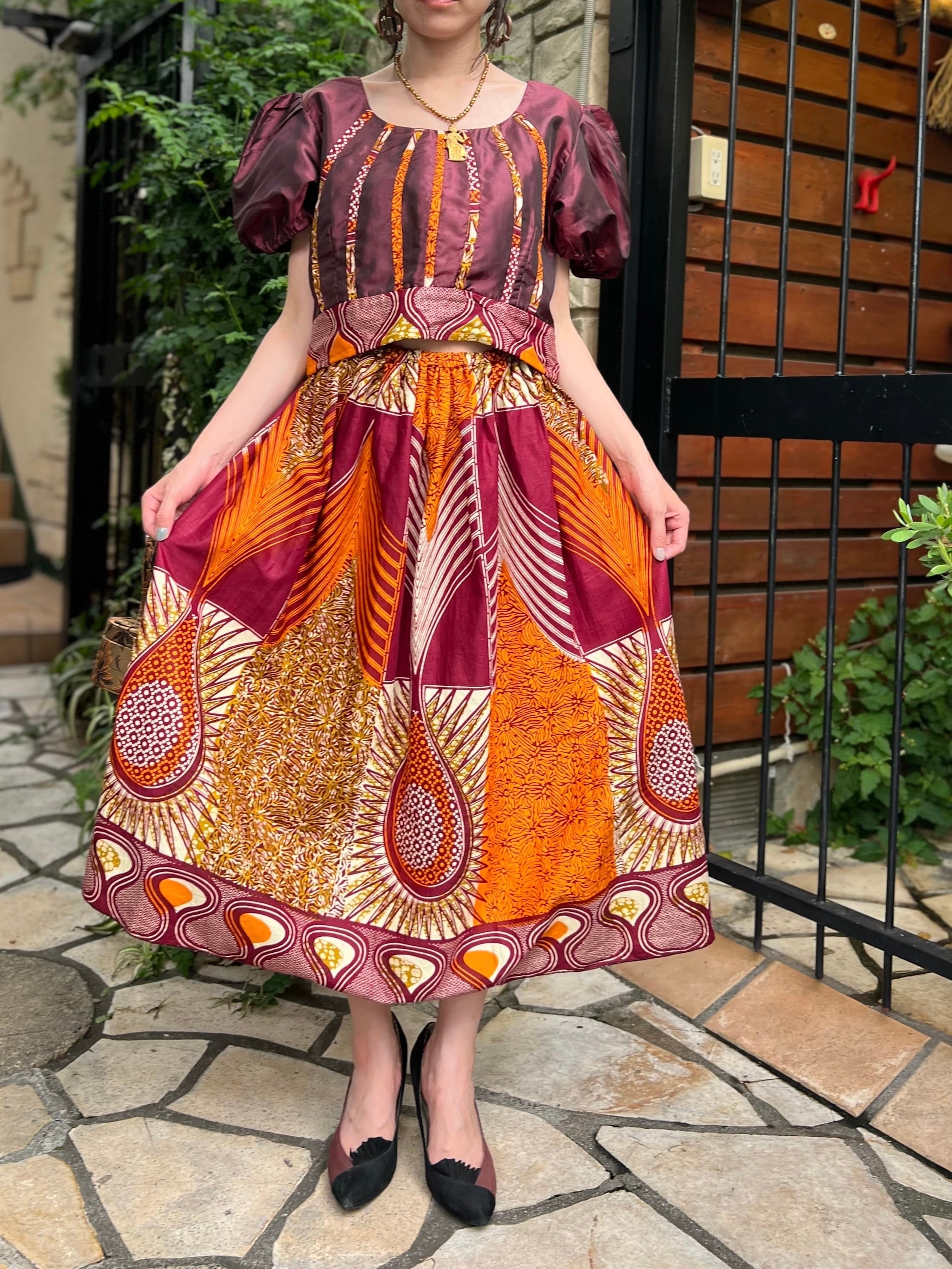 Vintage african batik cotton poly set up ( ヴィンテージ アフリカンバティック コットン × ポリ セットアップ )