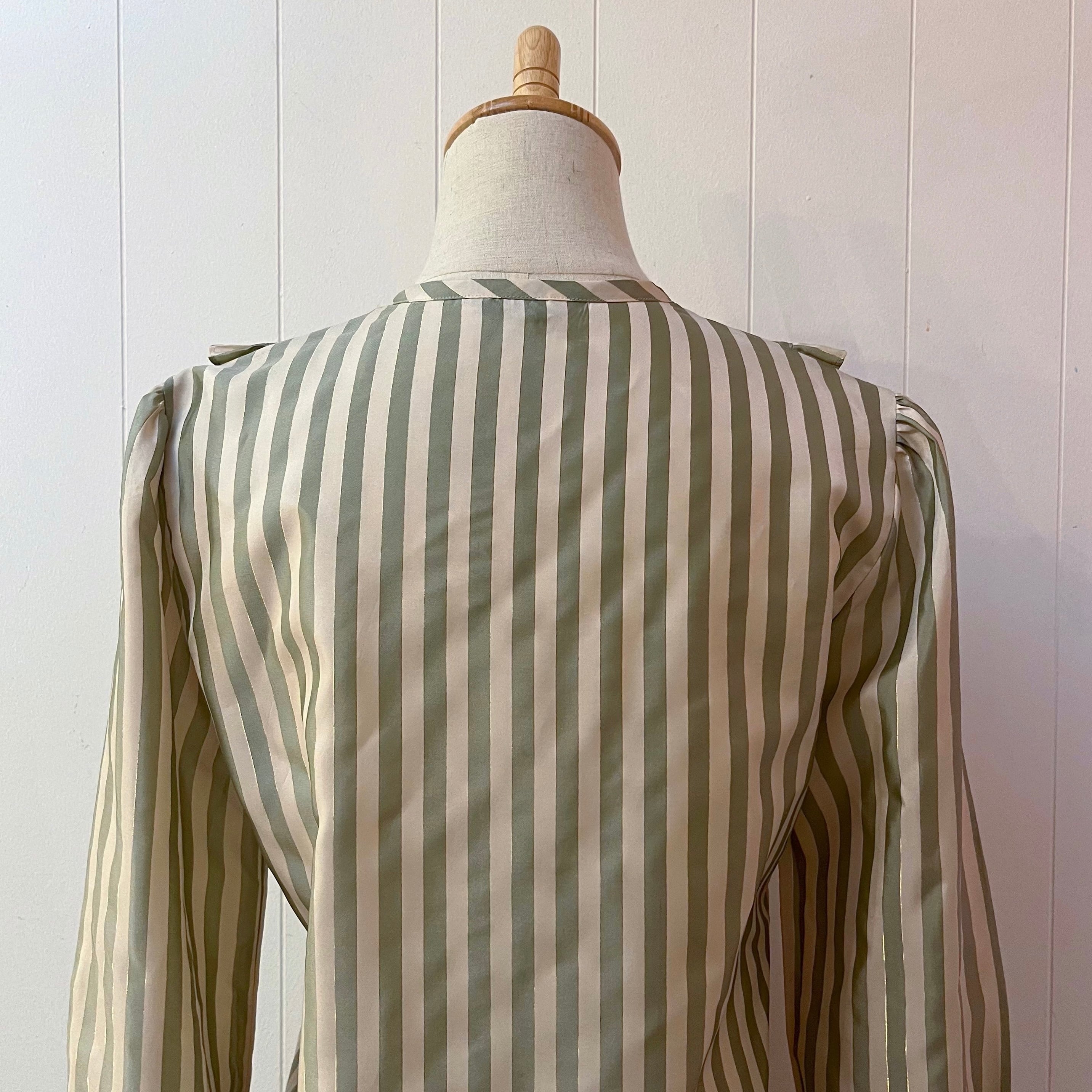 melon gold line stripe frill blouse