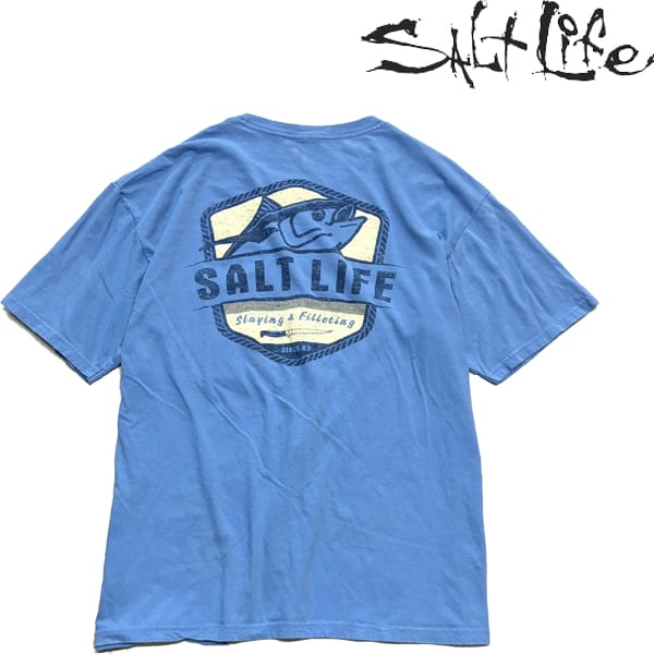 1点物◇ソルトライフSLバックプリント水色ポケットTシャツ古着メンズL