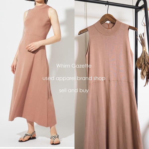 2020 / Whim Gazette ウィム ガゼット 超美品 今季 タートルネックニットフレアワンピース ピンクベージュ F