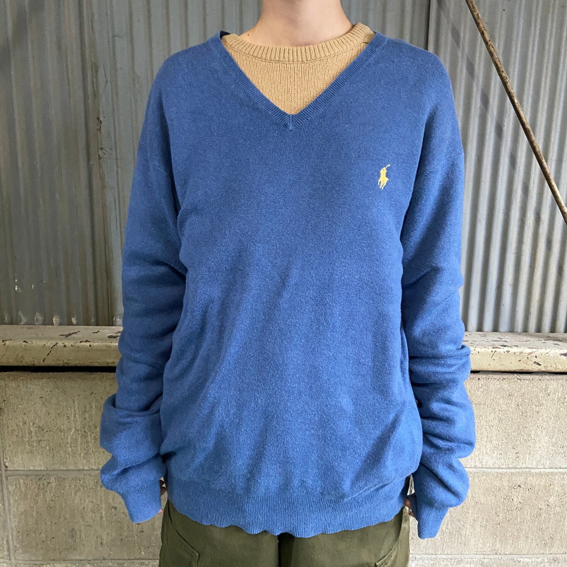 【美品】POLO 長袖ニット 白 Vネック ポロラルフローレン