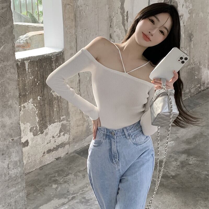 セーター オータムシャツ ショートスリムホルタートップス ロング 秋物 ガールズファッション21661641168