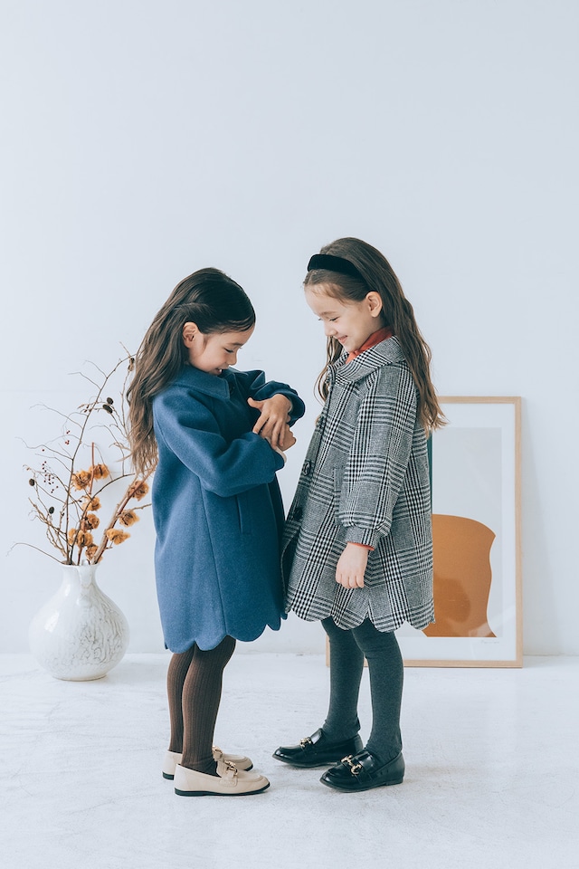 【120~140size】ヘムスカラップコート〈Black check〉