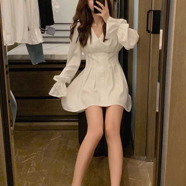 シャツワンピース レディース 送料無料 ミニ丈 長袖 ウエストマーク 春夏 124991