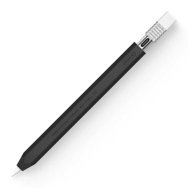 【elago】 Apple Pencil USB-C 対応 カバー かわいい 鉛筆 デザイン 握りやすい 滑り止め グリップ ホルダー 消しゴム 風 キャップ 薄型 ケース [ ApplePencil アップル ペンシル USB - C MUWA3ZA/A 対応 ] CLASSIC CASE ブラックシルバー