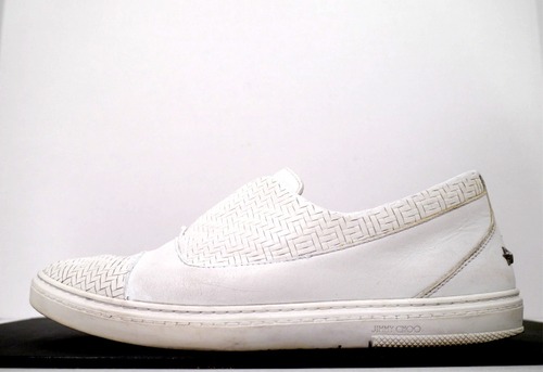 ★JIMMY CHOO ジミーチュウ CASPIAN カスピアン 編込デザイン ☆スタッズ レザー スニーカー スリッポン 42 白★ 合わせやすい定番モデル♪