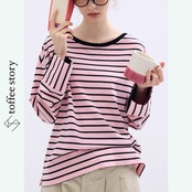 【2color】こなれ感溢れる♡ボートネックストライプロングTシャツ 《P0182》