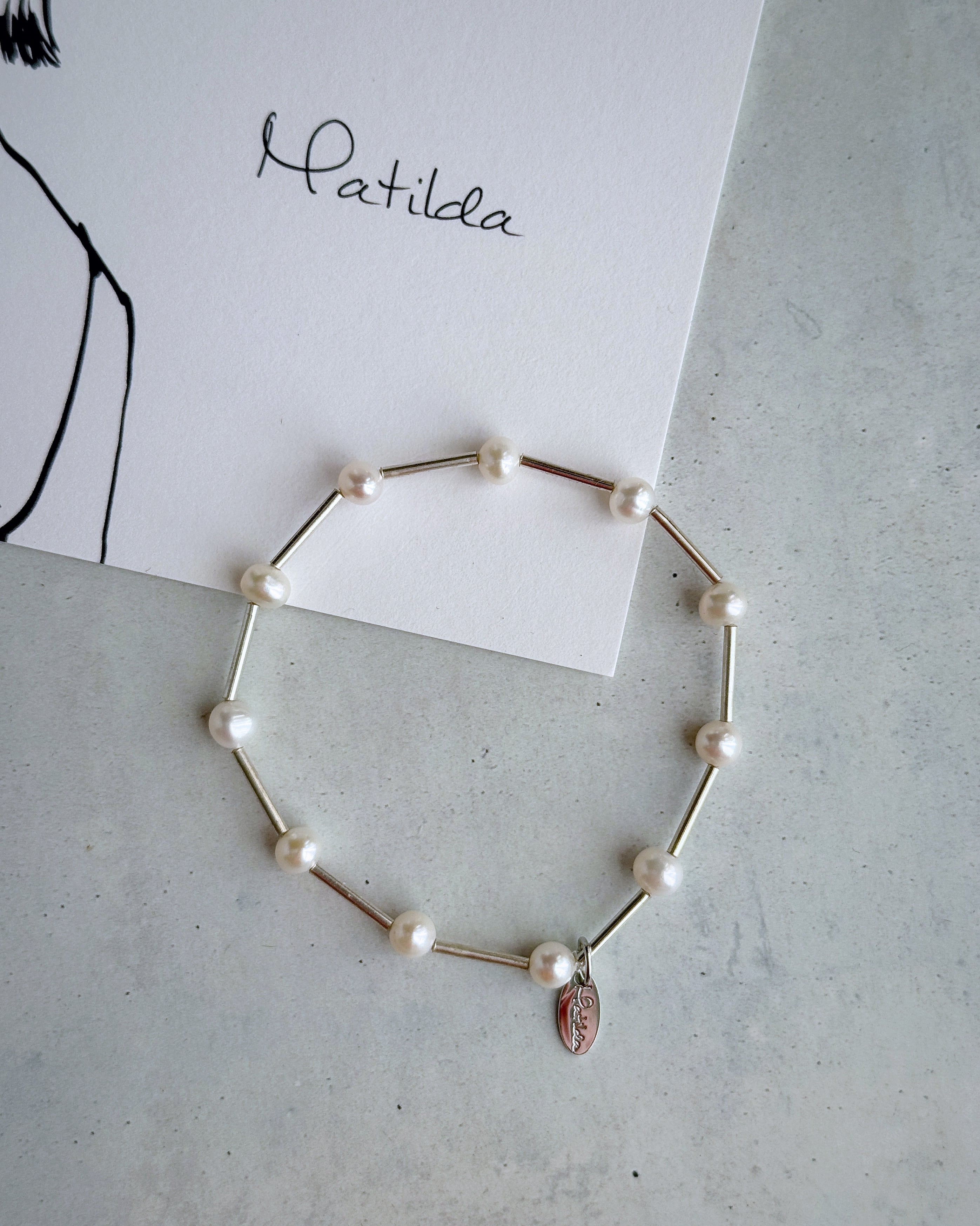 【再販】Tube & stone bracelet(淡水パールS)