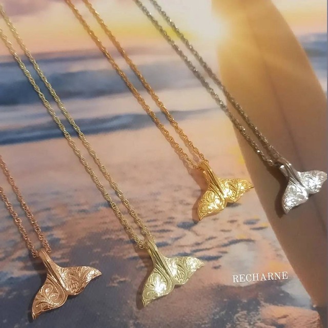 Plumeria&whale tail&honu necklace 24k.ピンク.グリーンゴールドコーティング