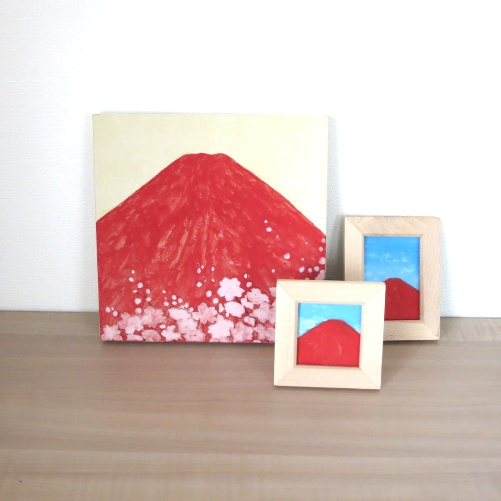 日本画原画】赤富士のミニ原画｜小さな富士山の日本画｜縁起の良い和風