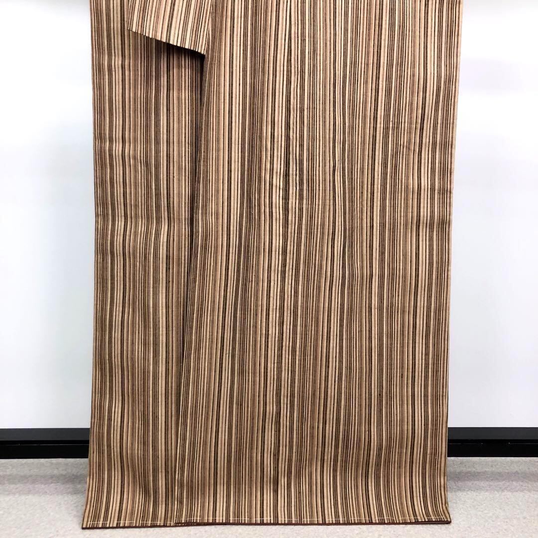 本場結城紬 結 重要無形文化財 縦縞模様 証紙付 胡桃色 しつけ糸 K-2883