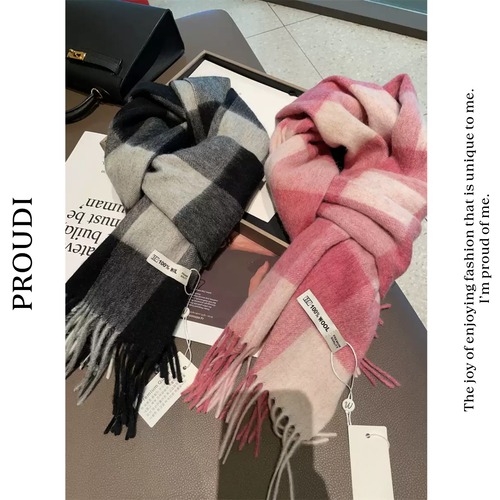 【ギンガムチェックロングスカーフ】P02446