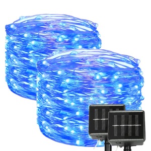 【特価処分】イルミネーションライト ソーラー 防水LEDイルミネーションライト フェアリー ストリングライト 10m*2点セット 200球 20M 8モード クリスマスツリーライト 防水防雨 屋外用ライト 室内 ガーデン パーティー ハロウィン 正月 クリスマスデコレーション(ブルー×ブルー)