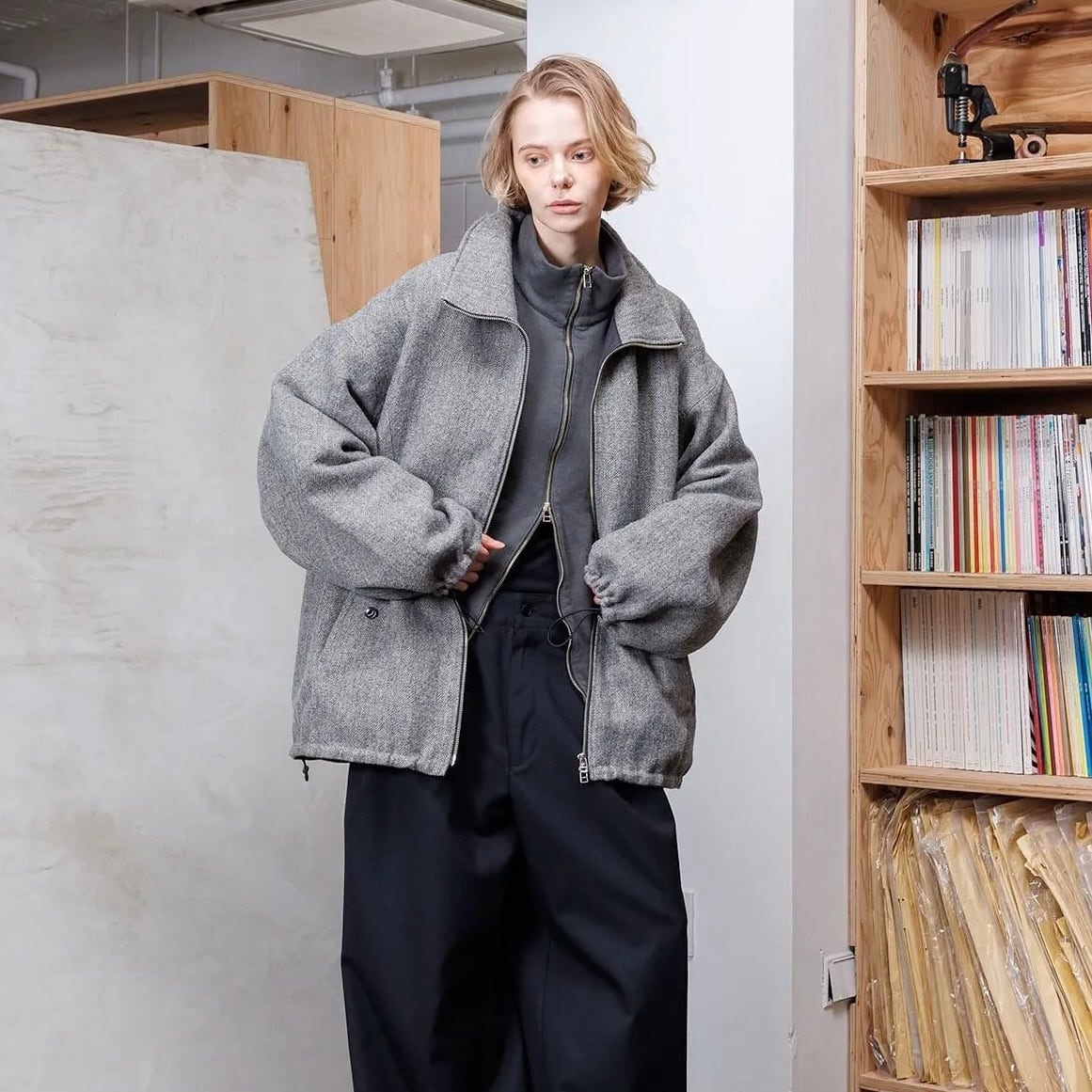 VOAAOV』WOOL LINEN HERRINGBONE Blouson | SUKIKIRAI