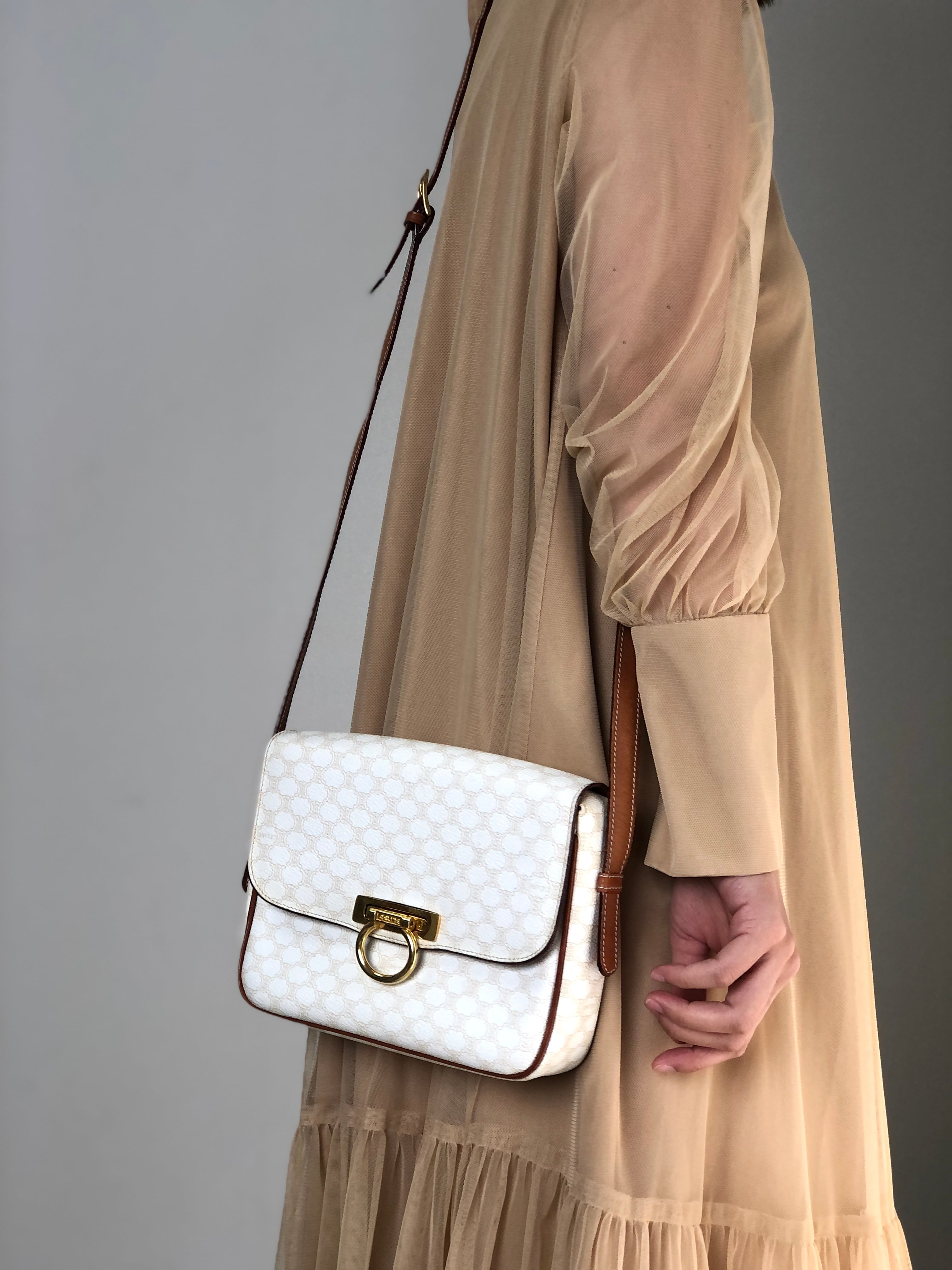 【CELINE 】セリーヌ マカダム ハンドバッグ ホワイト系※ショルダー無し CELINE セリーヌ マカダム ショルダーバッグ ホワイト ガンチーニ PVC