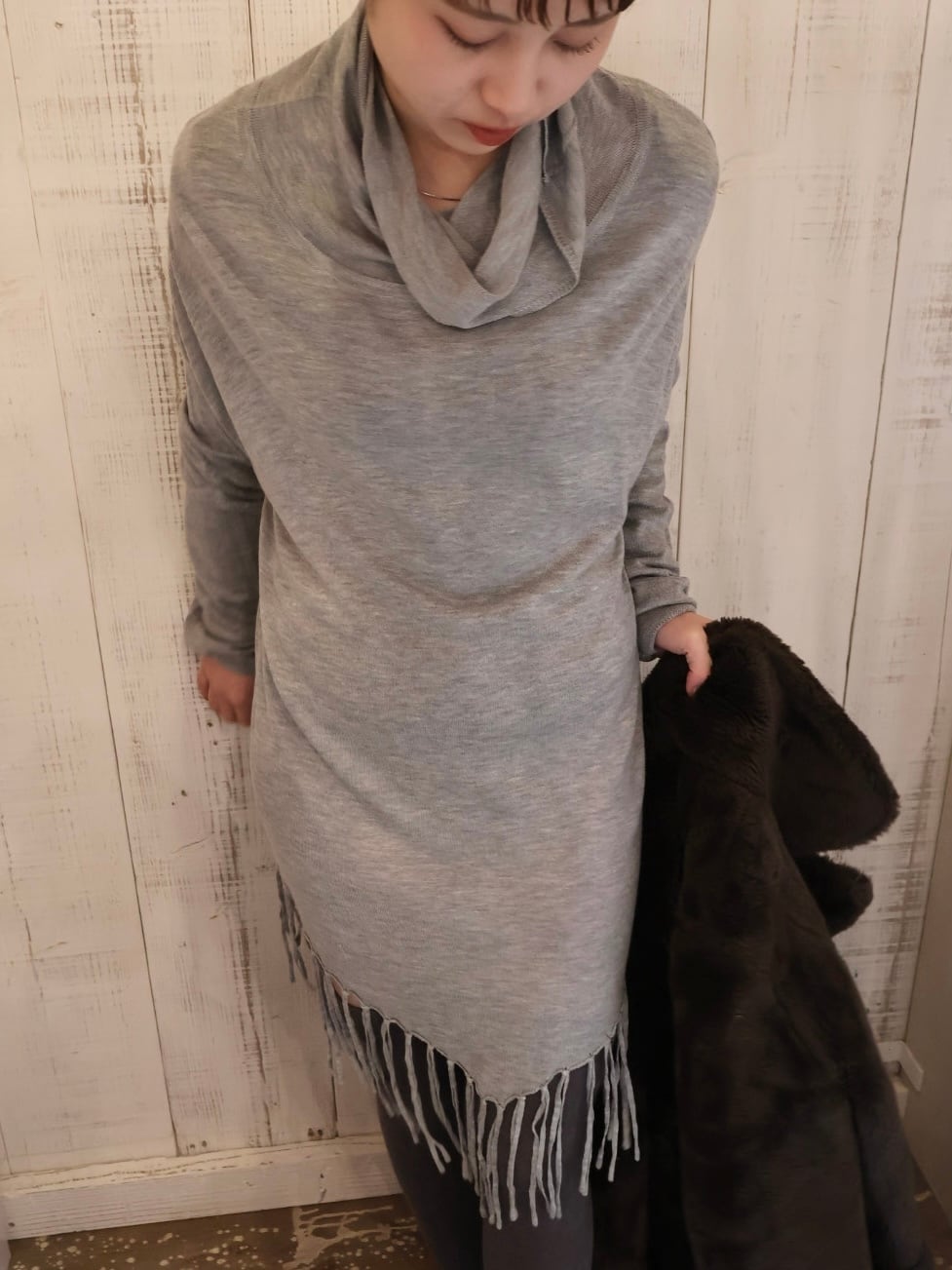 fringe design high neck knit sweater【1917】