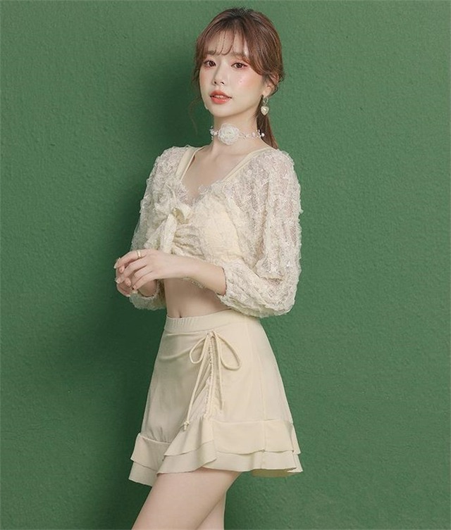 魅力を増すコツ 長袖 水着 sweet系 2点セット ワンピース水着 温泉