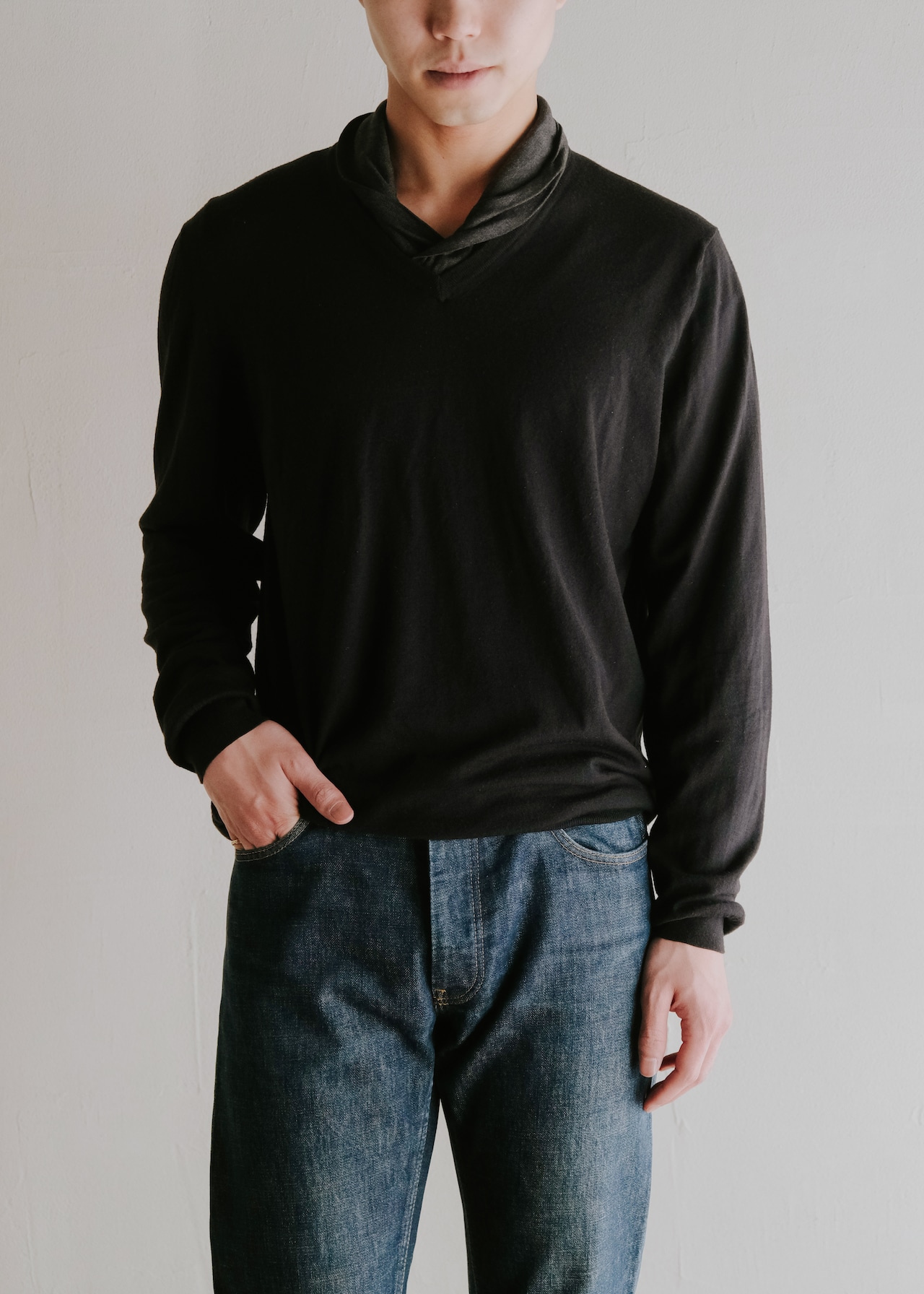 00's HERMÈS detachable collar wool silk v-neck knit