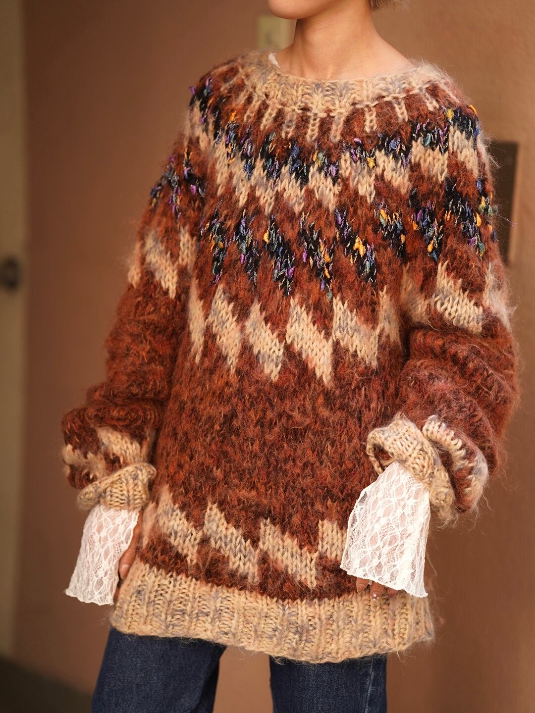 Vintage”Brown mix color mohair knit“