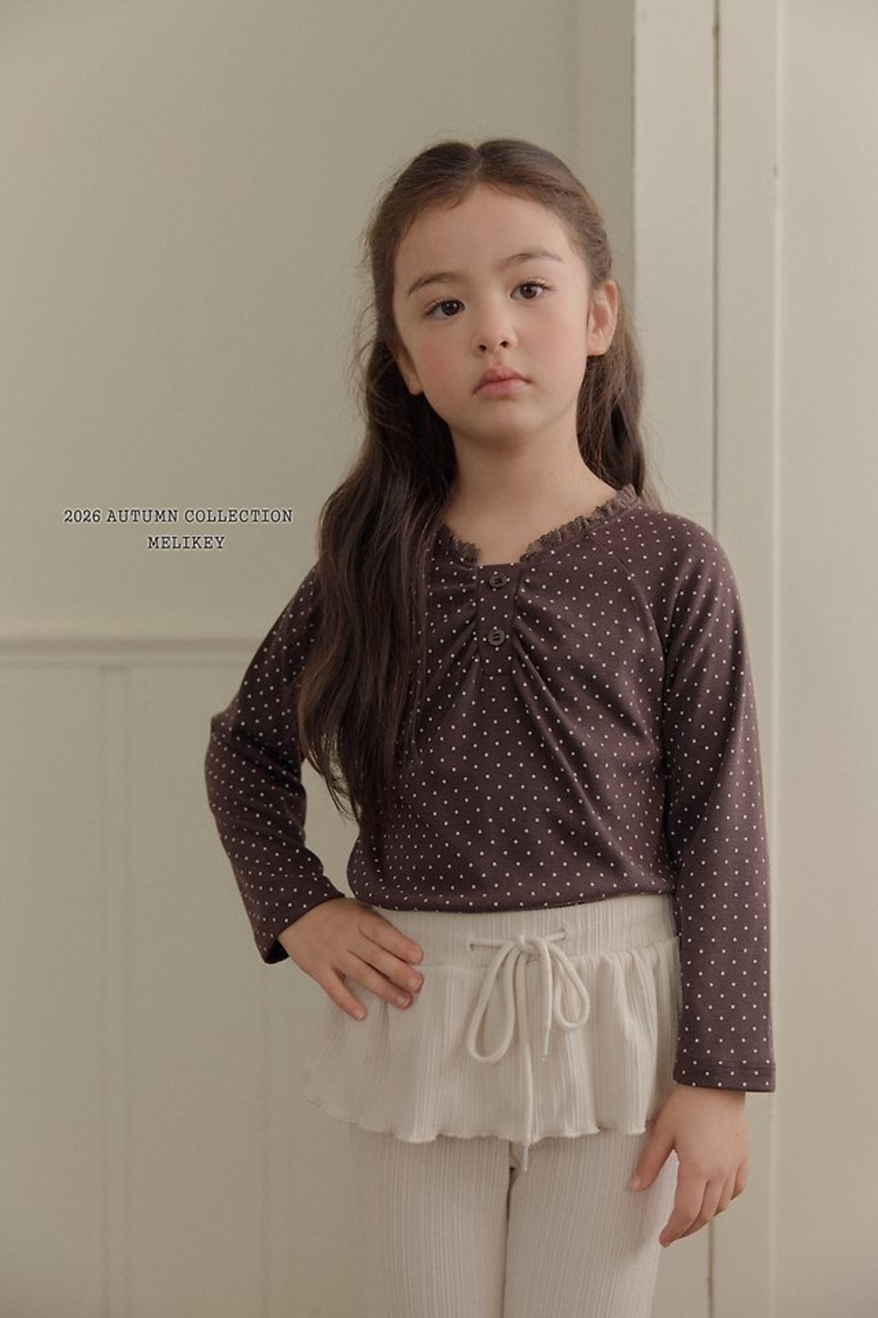 韓国子供服 / 26Autumn / 〖取寄〗Melikey /ドットシャーリングTシャツ / 女子服 *XS~JM*