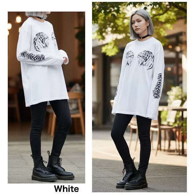 タイガー ロンT 白 虎 ホワイト サブカル ロングTシャツ 長T トップス