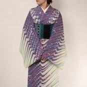 〈朝と夜のカクテル〉ピーコックくずし柄 × ドット模様〜洗えるきもの(シルジェリー)〜