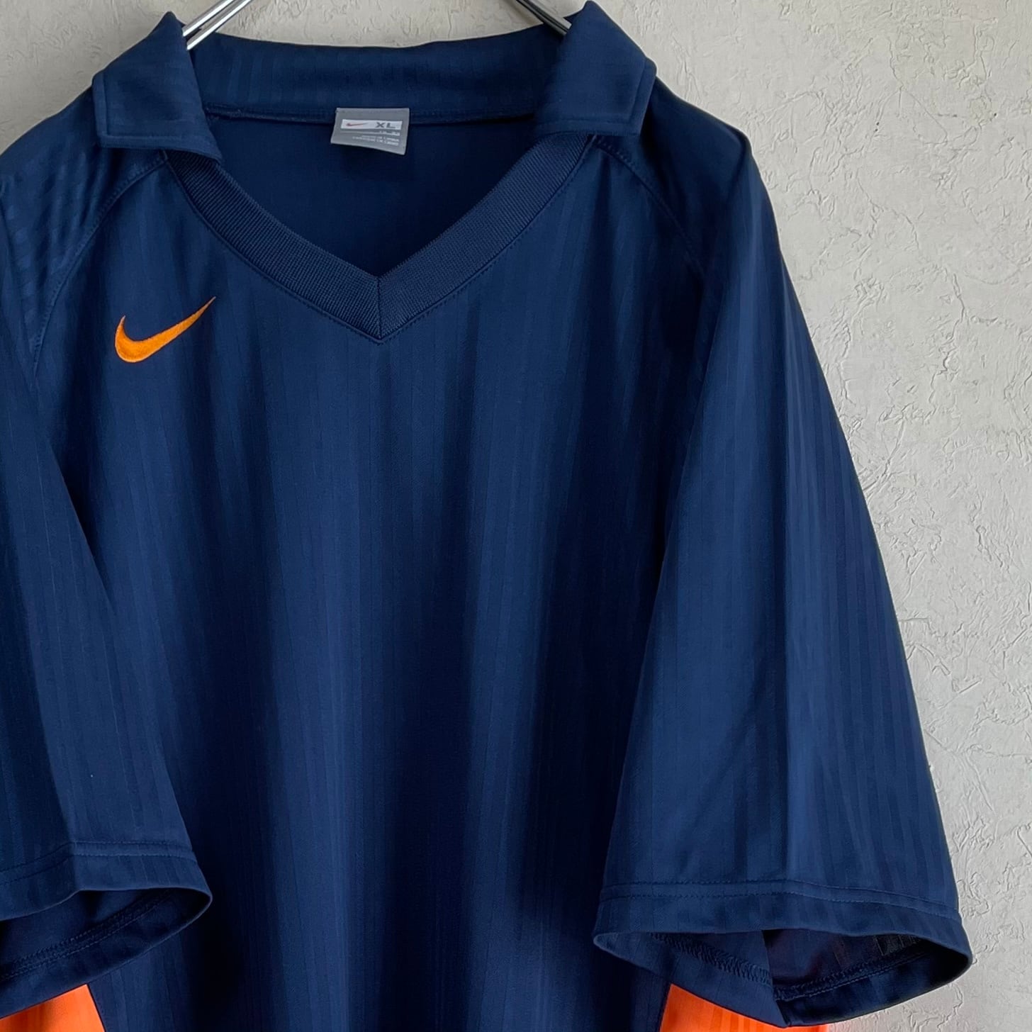 【XLサイズ】NIKE ロゴ刺繍 ジャージ 紺×橙 ストライプライン入り生地