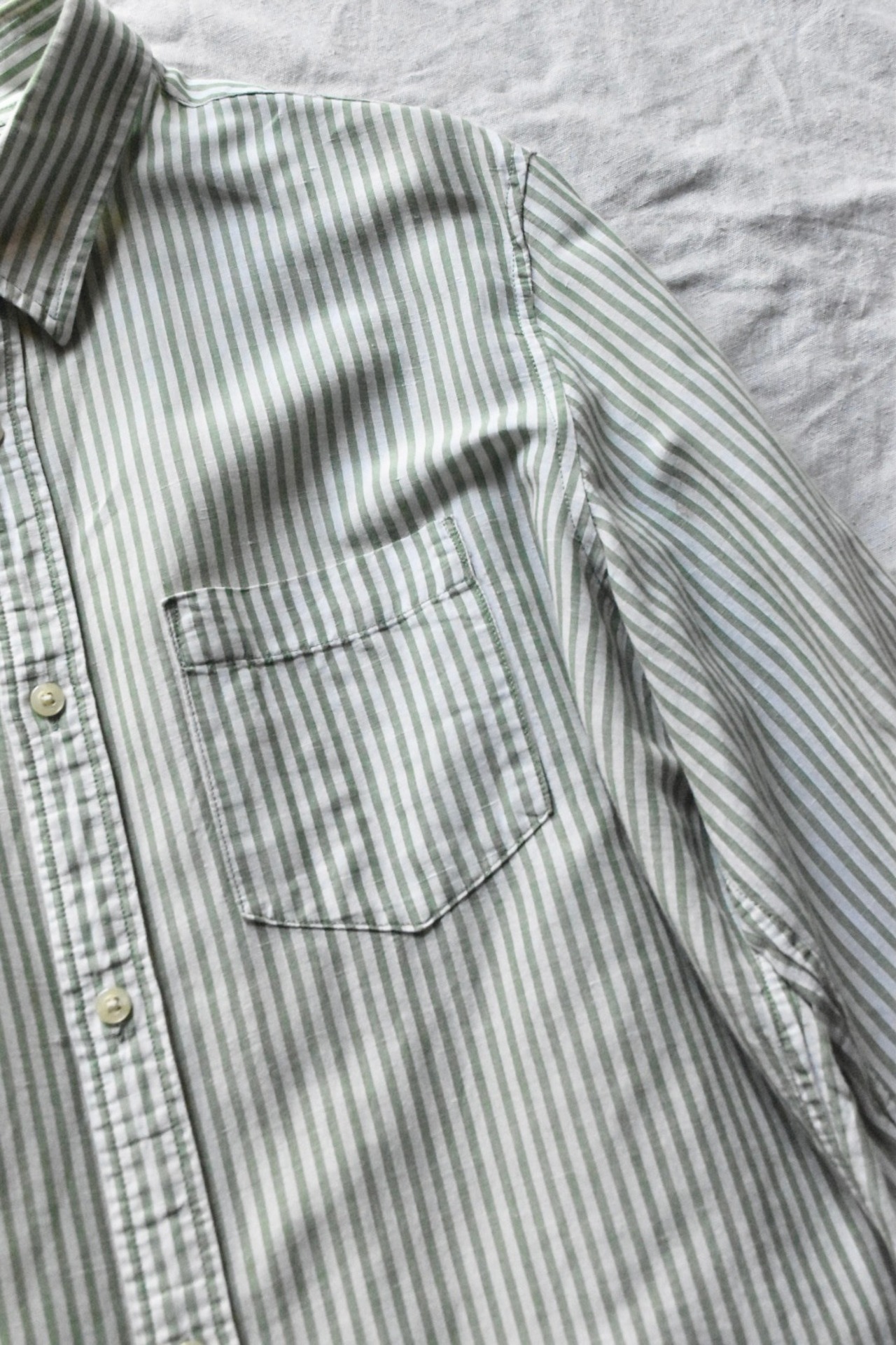 Pistachio stripe linen-cotton shirt