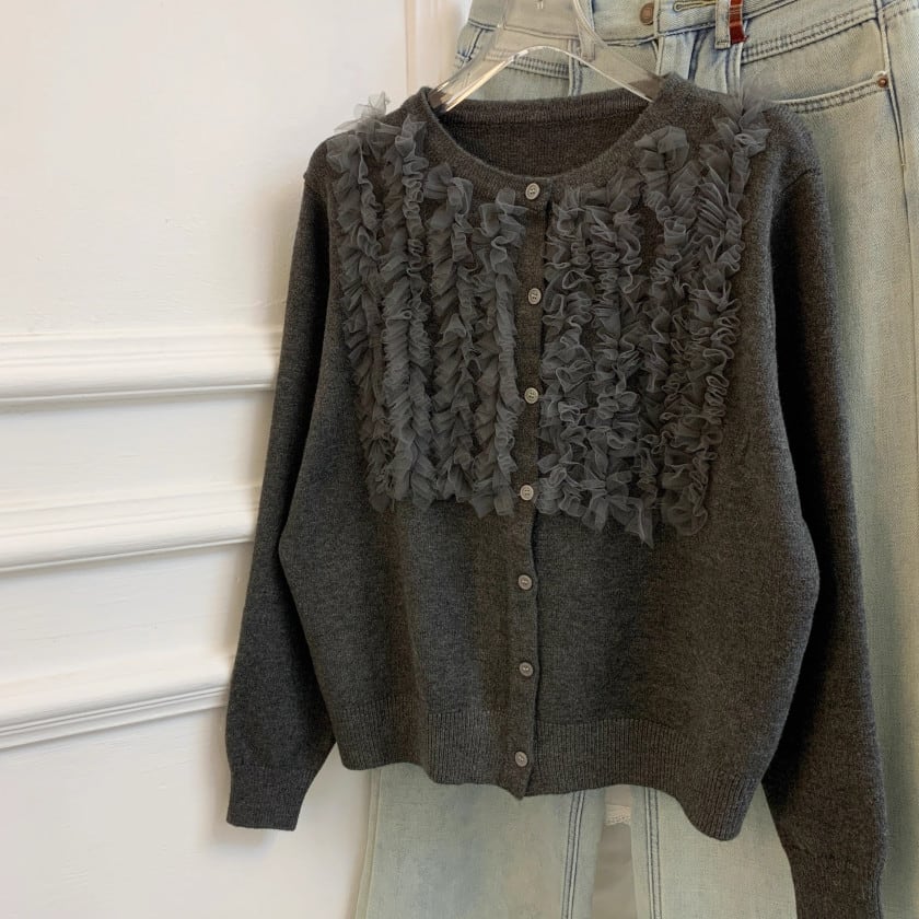 Tulle frill knit cardigan A1612 | arSelects