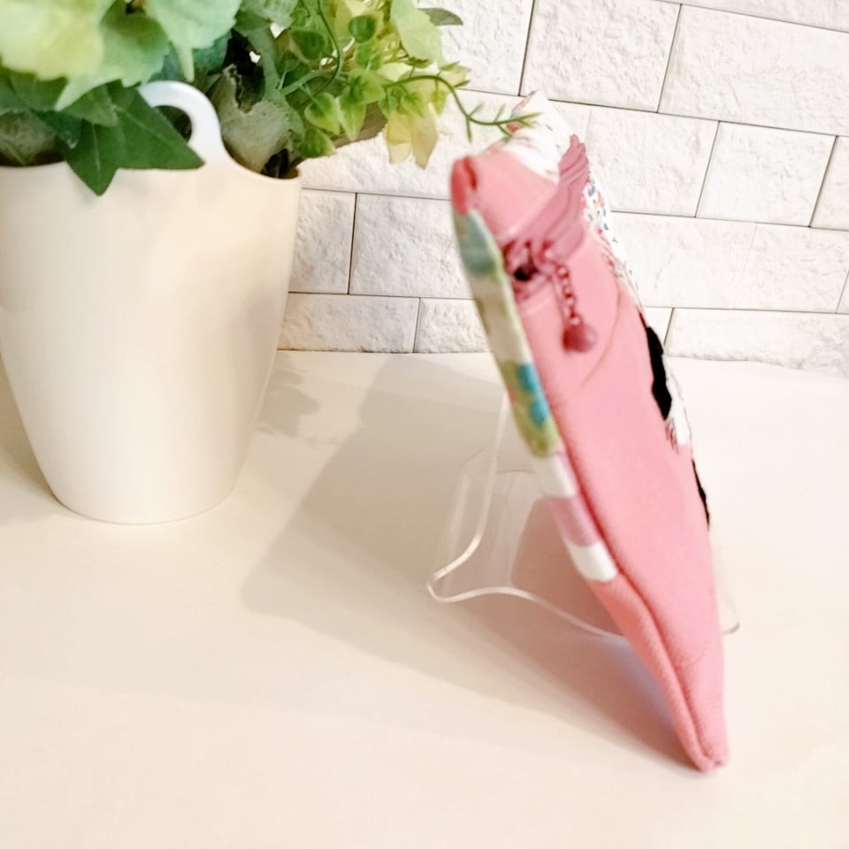 送料無料】【寄付】ぺったんこポーチ 帆布パッチワーク ピンク 送料無料】【寄付】ぺったんこポーチ 帆布パッチワーク ピンク