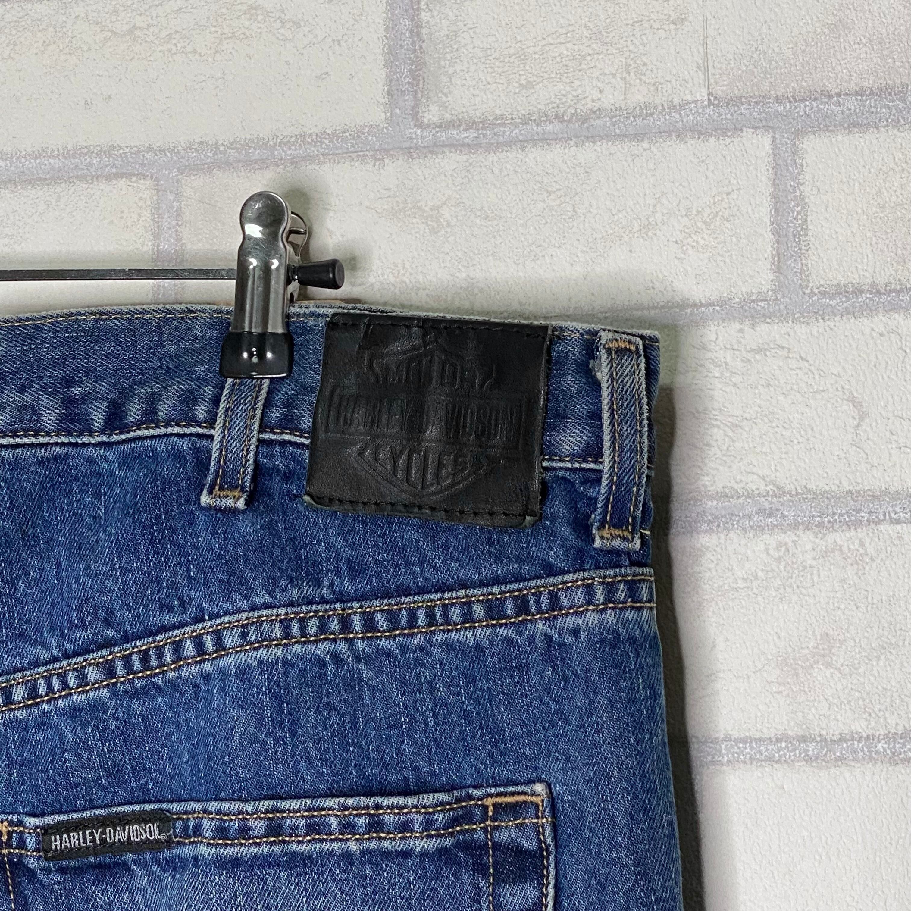 HARLEY-DAVIDSON デニムパンツ W38×L30 革パッチ メキシコ製 コットン 