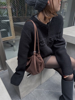 "gray" "black" flower motif hand wool knit