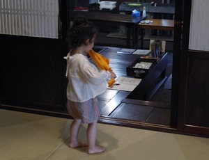 [ 親子でリンクコーデ ] リネンストライプ ショートパンツ ORANGE [ 80-120 size ]