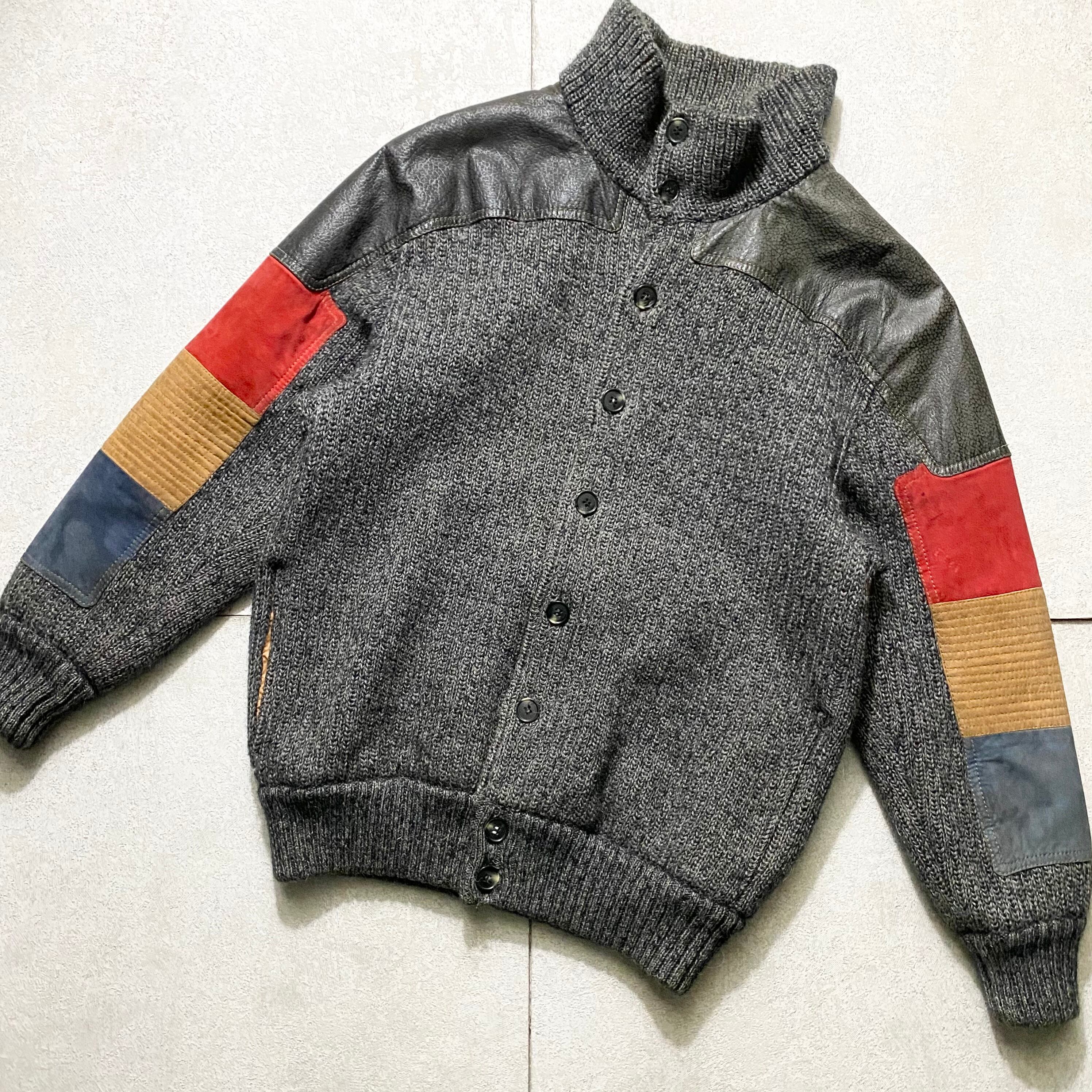 vintage GIANFRANCO FERRE leather switching reversible knit blouson 