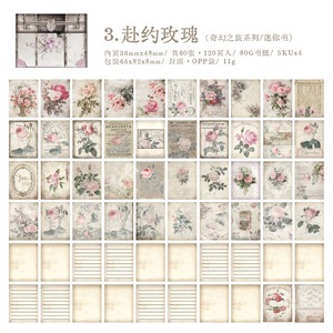【在庫限り】Y02 アンティーク調 素材紙 メモ 地球儀 気球 薔薇 花柄 動物 うさぎ 人物 レトロコラージュ 素材 海外 ファンタジージャーニー ミニブック