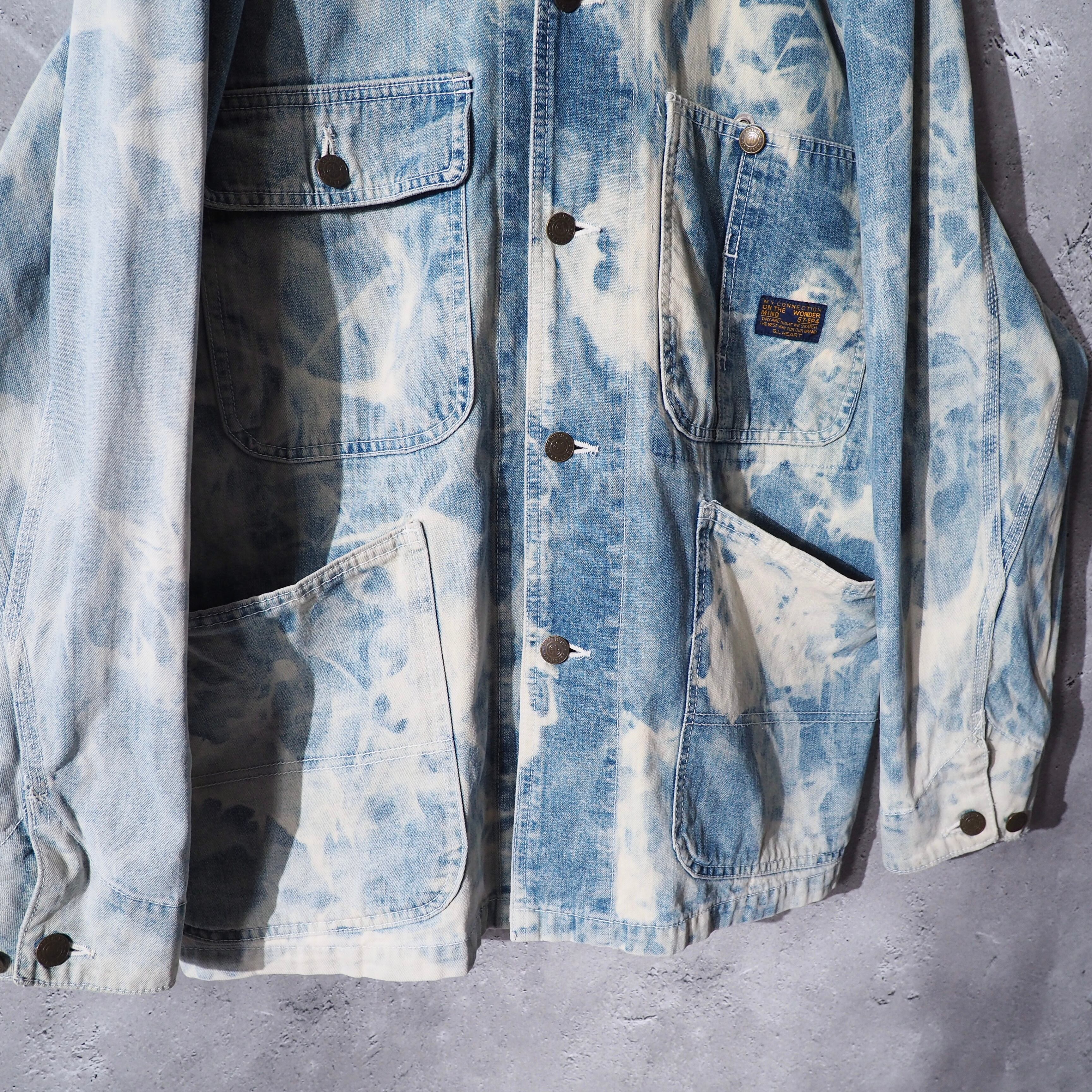 1990s " 白雷 " Bleach dyed vintage loose Denim jacket