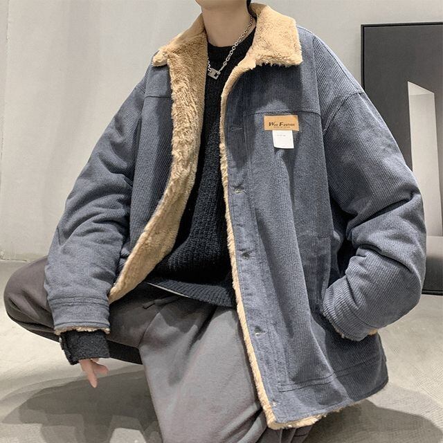 予約販売】ボアブルゾン アウター コーデュロイ もこもこ グレー