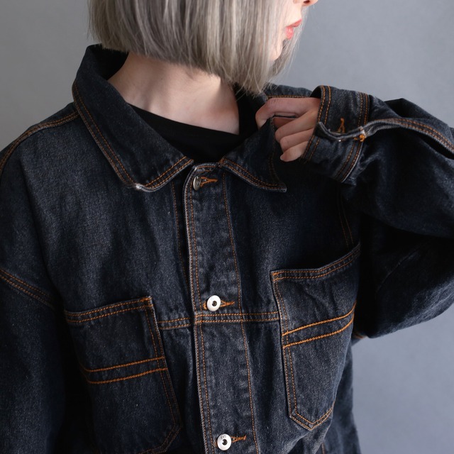back embroidery design over size black denim jacket