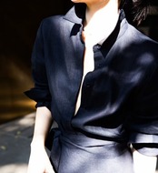 リネンシャツ・リボン付きスカートセットアップ