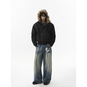 【暖かさUP】ヒョウ柄ファー中綿ジャケット T1946