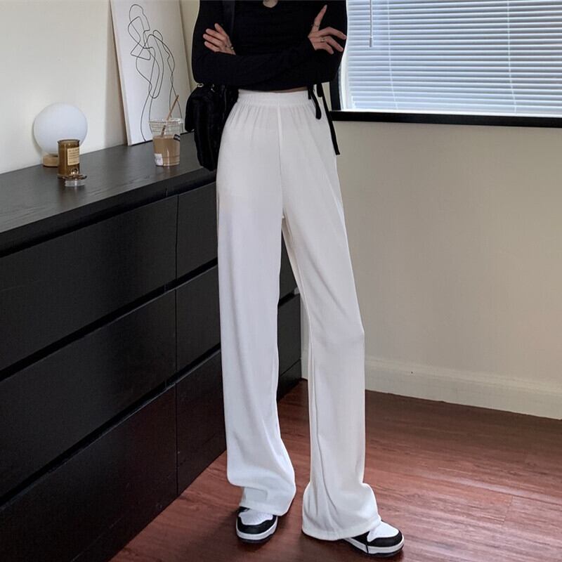 パンツ オータムストレッチハイウェストルーズカジュアル薄手ホワイト エラスティック 伸縮 秋物 ガールズファッション70902295137
