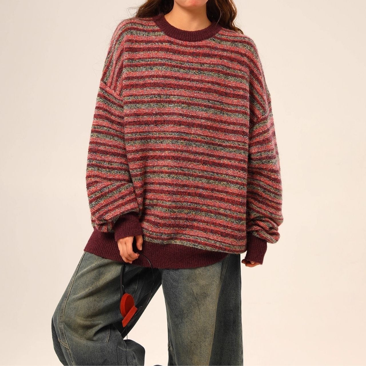 ミックスボーダールーズニットトップ R01243