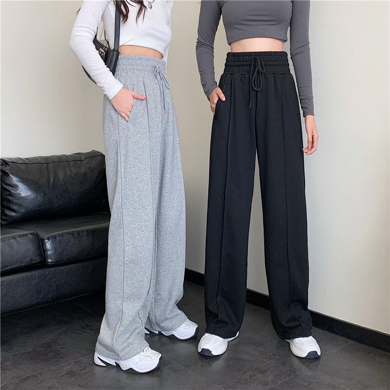 ブラックパンツ スプリングスリムルーズカジュアルロングハイウェストウェスト 春物 萌量不足69173252447