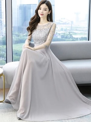 ★送料無料★9号(M)☆スパンコール刺繍とシフォンのドレス(OPN2913)