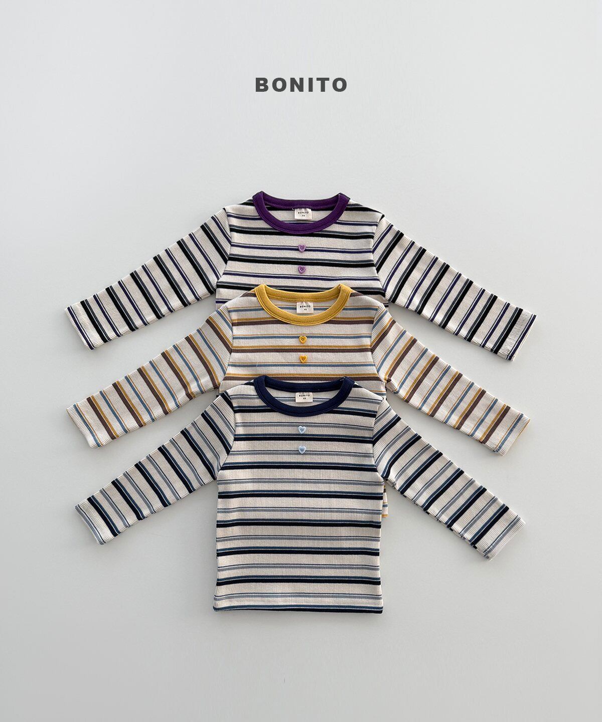 《予約》送料無料【BONITO】Heart Button Stripe Tee
