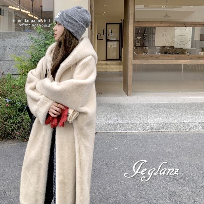 ファー エコファ コート ロング フード付き アウター 着映え ♪(MB059)φ